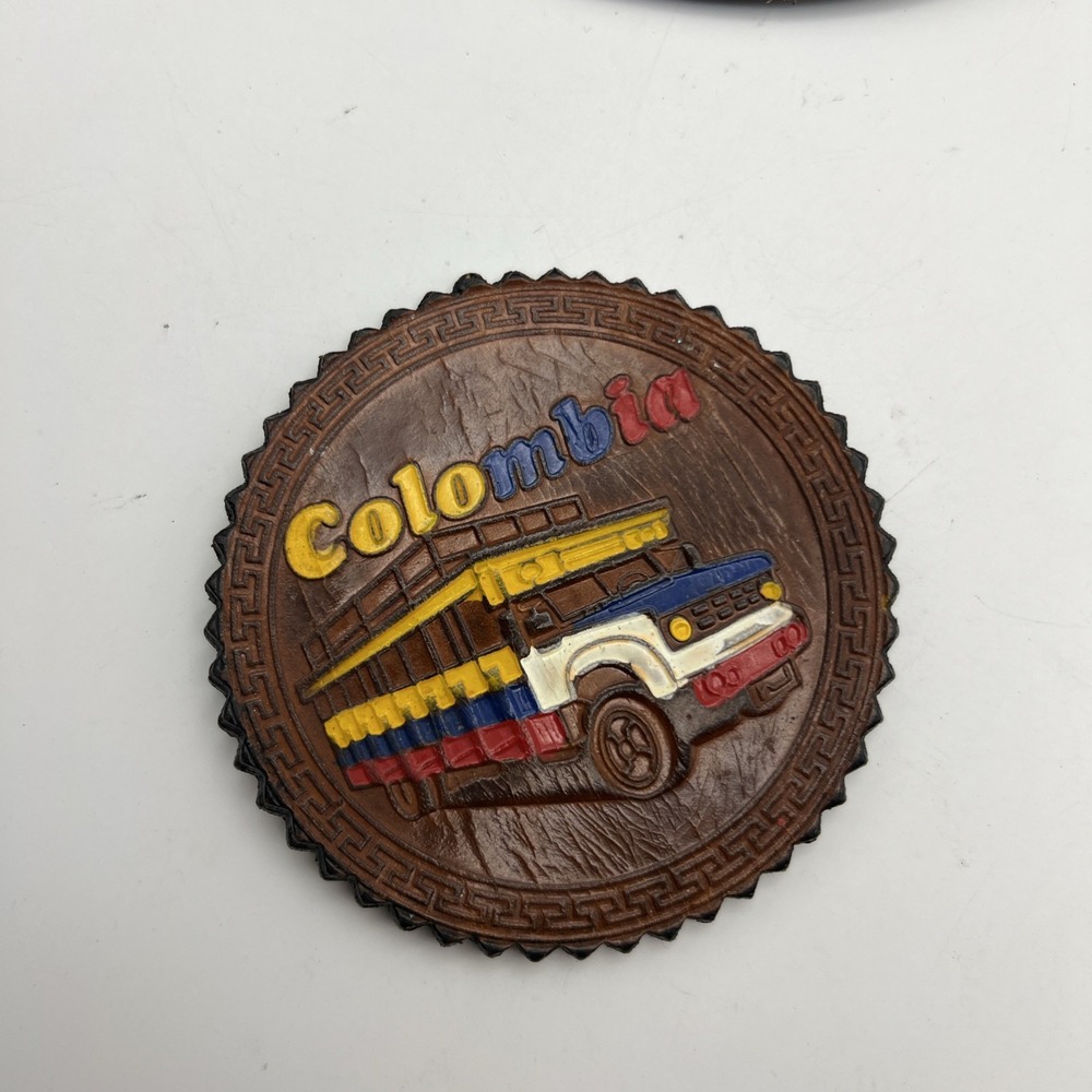 Vtg Coaster Set Leather Handmade Columbia Made - Picture 11 of 15